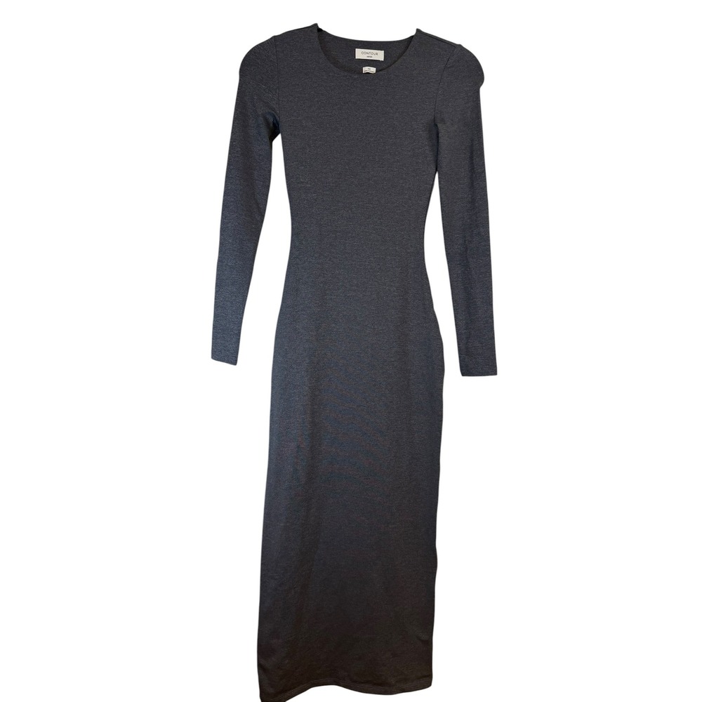 Aritzia Contour Long Sleeve Midi Dress Charcoal Grey XS Bodycon Crew Neck